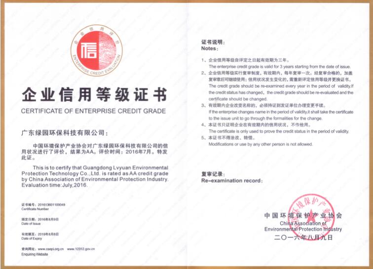 2016年企業(yè)信用等級(jí)證書(shū)AA級(jí)